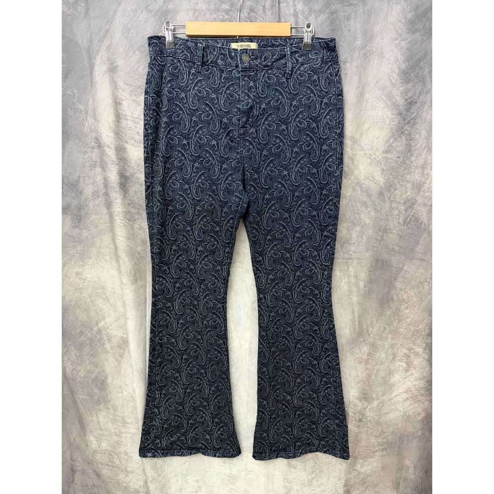 Rock and Roll Denim Women Paisley Print Bargain Button Flare Jeans Navy 32x32